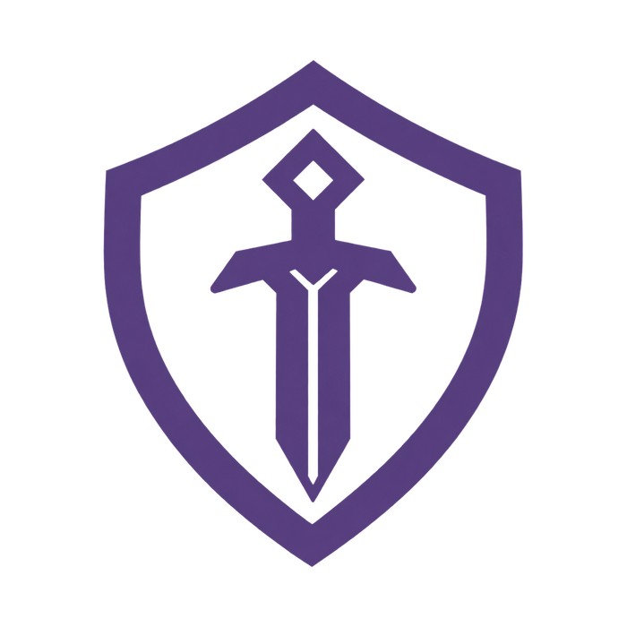 Purple shield with a sword in the center, the DomainStriker icon